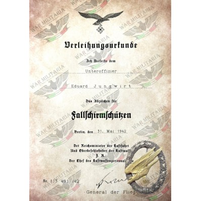 Luftwaffe Paratroopers Badge Award Letter - Customised